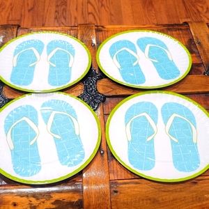 Cynthia Rowley set of 4 flip flop plates white light blue green. Summer Dessert